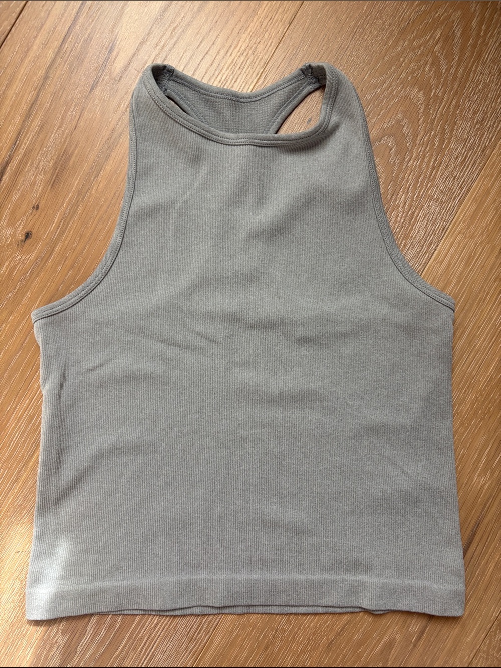 Free People Ribbed High Neck Tank Top Grey Yoga Pilates Cropped Stretch